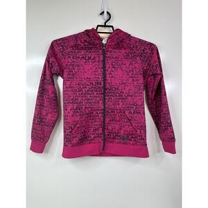Under‎ Armour Full Zip Hoodie Women's Small Pink Black Logo Print Jacket
